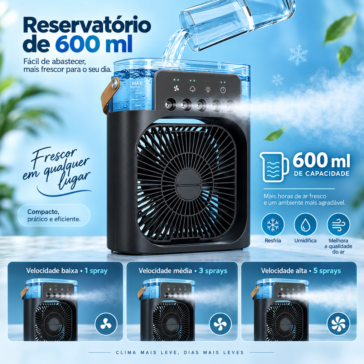 Reservatório de 600 ml e velocidades do BrisaGo